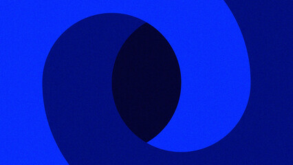 Two overlapping blue rings forming a dark navy lens at center, minimalist flat design in royal blue and midnight tones with soft spiral flow © tsu
