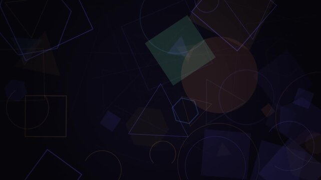 Geometric shapes floating in dark space with looping background