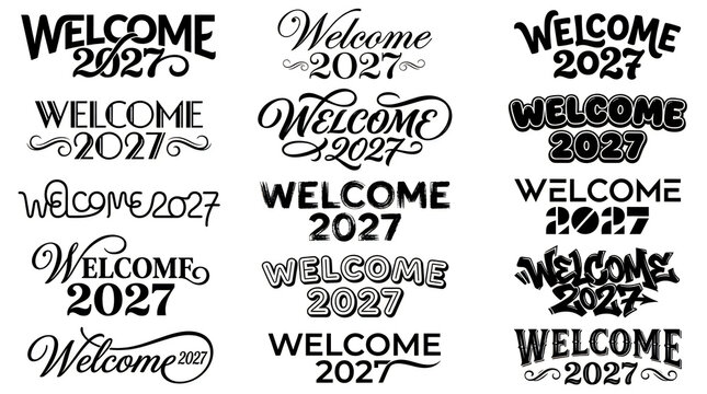 Collection of various artistic welcome 2027 typography designs for new year celebration projects