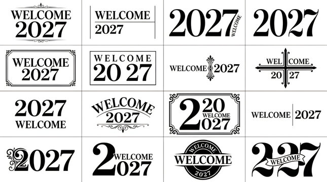 Collection of various vintage style welcome 2027 typography designs for new year projects