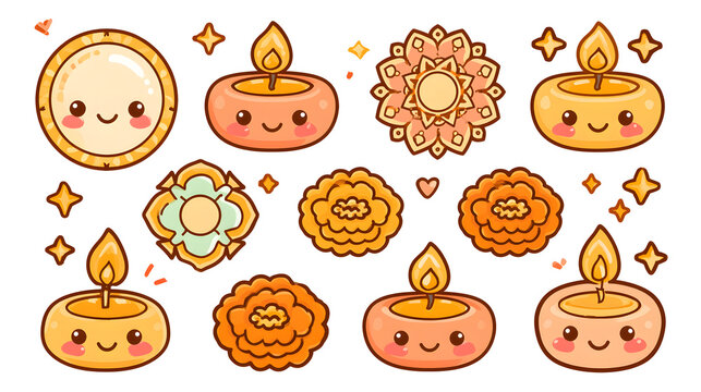Kawaii Diwali Clipart Set: Create a cute Diwali kawaii clipart collection.