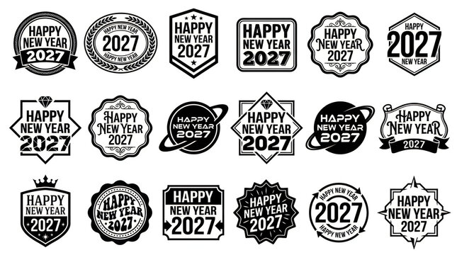 Collection of vintage style happy new year 2027 labels and badge designs
