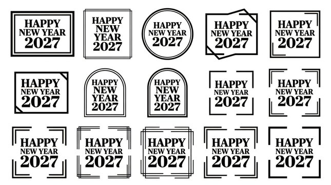 Collection of various happy new year 2027 rubber stamp style vector design elements