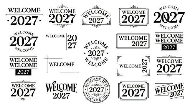 Collection of various vintage style welcome 2027 typography designs for new year