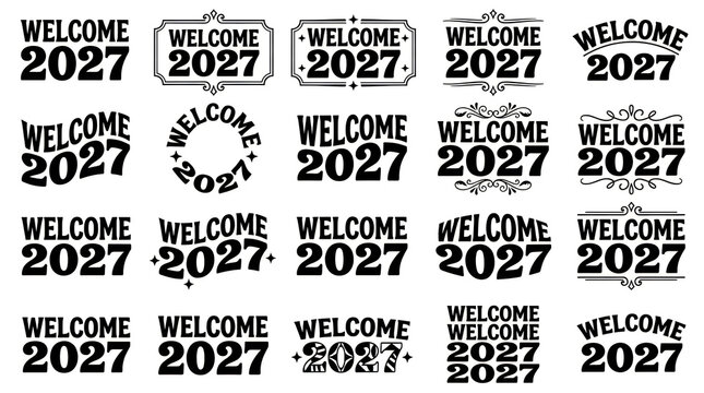Collection of various vintage style typography designs for welcoming the year 2027