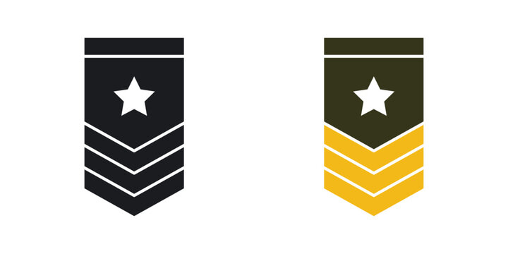 Military rank badge icon flat outline in black