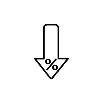 Interest rate reduction or percent down icon flat outline in black