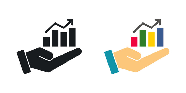 Growing profit icon flat outline in black