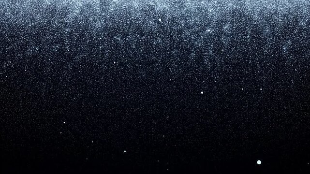 Floating particles drift through a dark blue atmospheric field. Cinematic title, science documentary sequence, and underwater media.