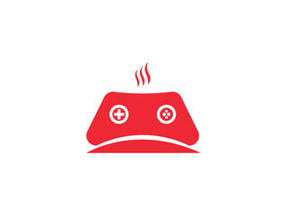Minimalist red game controller logo with hot food steam for gaming cafe and restaurant brand identity © designerroman