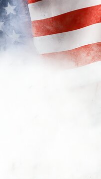 Faint abstract American flag texture on bright white concrete wall background with copy space