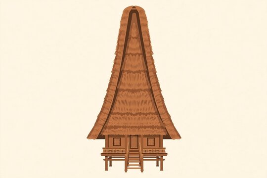 Tambi Traditional House of Lore, Central Sulawesi - Flat Vector Illustration