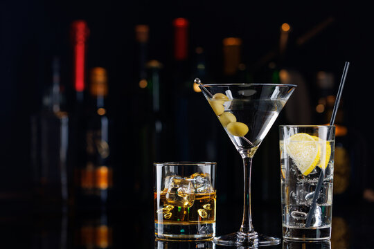 Various cocktails on a bar table