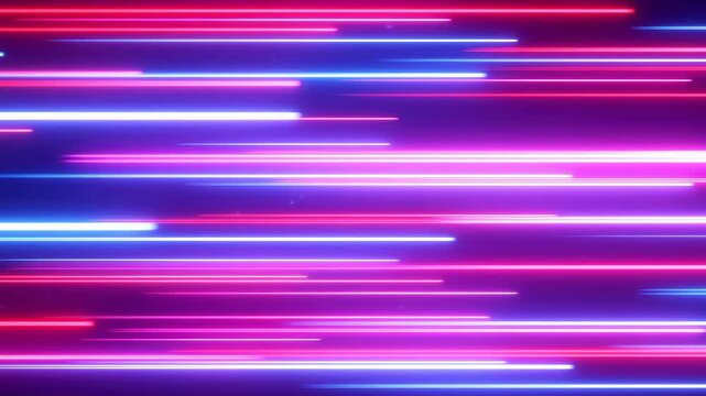 Neon light streaks accelerate across a dark abstract digital field. Technology presentations, digital title sequences, and music visualizers.