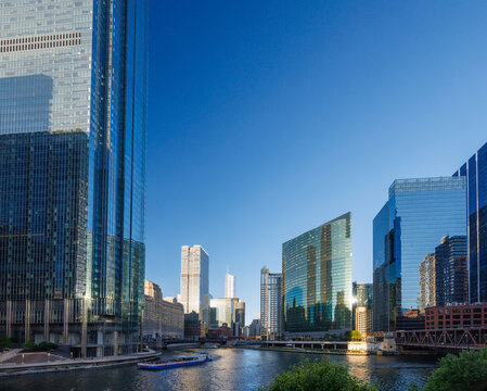 Vibrant view of Chicago downtown skyline under a summer sky