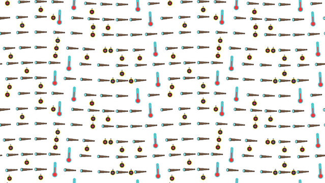 Seamless pattern of telescopes, thermometers, and compasses