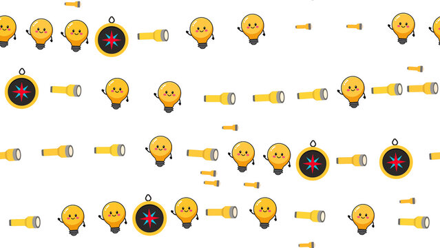 Cartoon light bulbs, compasses, and flashlights pattern