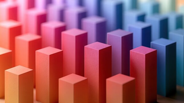 Rang&eacute;es de blocs colonnes color&eacute;es illustrant un graphique &agrave; barres abstrait en trois dimensions