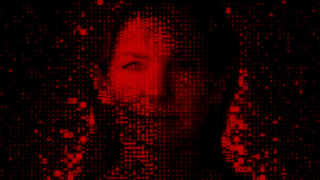 Woman's Face made of Machine Data. Digital Banking Identity Concept.
