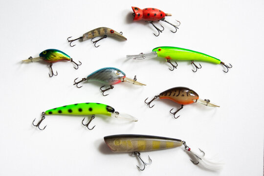 Studio shot of assorted crankbait fishing lures