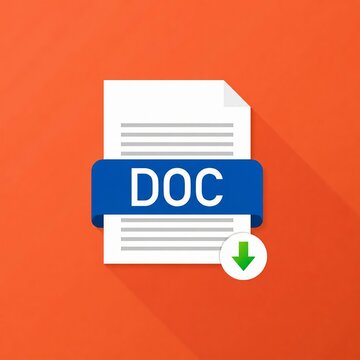 Download button on microsoft word document icon with doc text