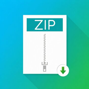 Modern zip file folder icon with green download arrow