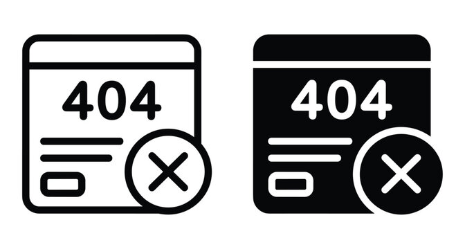 404 error page not found web browser window icons set with cross mark symbol for website maintenance and technical problems