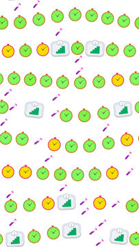 Seamless pattern of clocks, scales, and test tubes