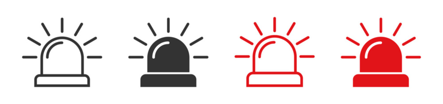 Emergency siren and alarm flasher icon set solid and outline styles for security and safety, Vector Illustration.