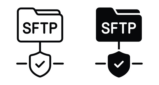 SFTP secure file transfer protocol folder icon with protection shield and checkmark