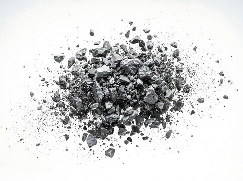 Close Up View Of Broken Charcoal Pieces Scattered On Light Surface