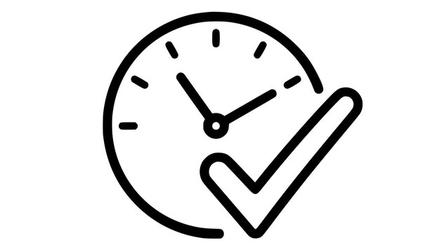 Modern Clock and Check Mark Outline Vector Icon for Instant Confirmation