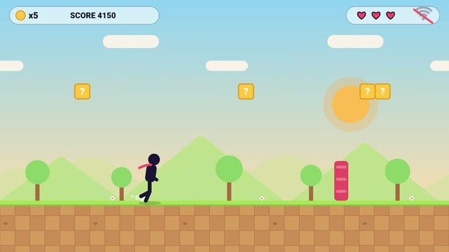 Endless Runner Game Animation with Coins and Connection Notification