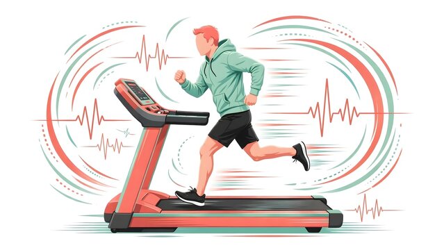 Fitness Trainer Alegria Style Running Treadmill Pulse Waves White Background