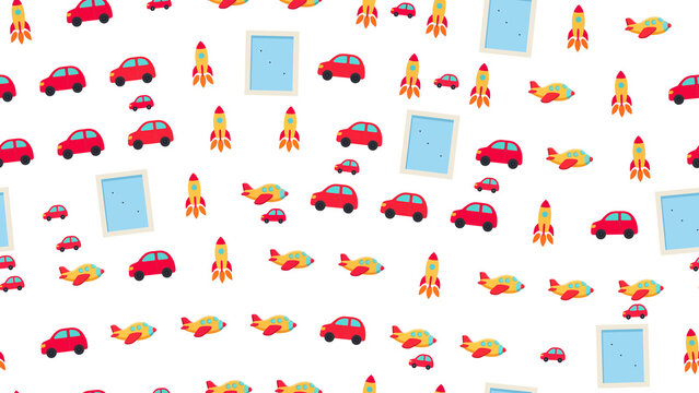 Seamless pattern of cartoon vehicles and frames