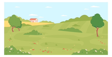 Fototapeta premium Countryside background. Green summer landscape empty scene