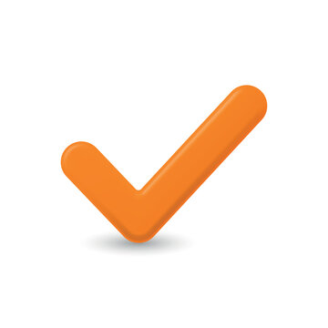 Orange Check Mark, Vector Illustration. 3d Check Mark with Rounded Shape. Check Mark Isolated for Approval, Confirmation, Success, Correct Answer, Verification, Checklist, Completed Task, Status