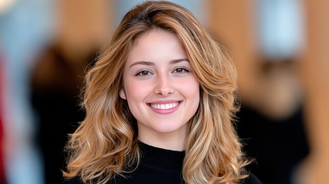 Smiling young woman with blonde hair and blue eyes