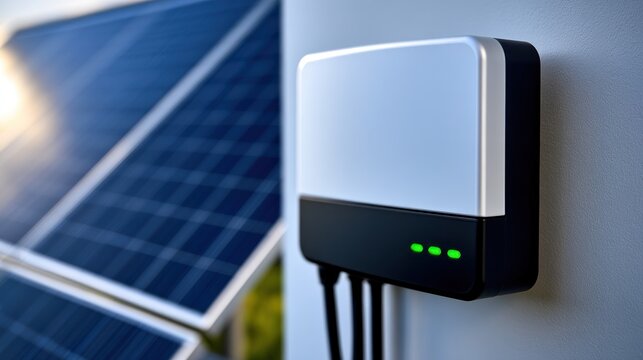 Solar energy inverter and panel with green status lights