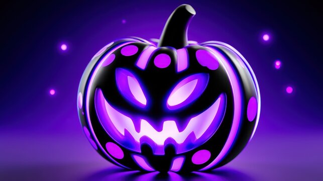 Spooky glowing jack o lantern pumpkin with purple lights