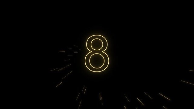 Glowing yellow number nine countdown timer animation a luminous digit appearing