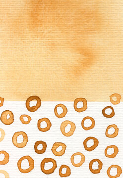 Abstract ochre watercolor background with painted circles
