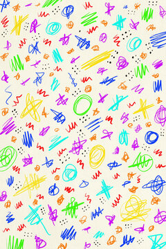 Colourful abstract scribble and doodle pattern background