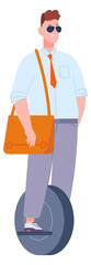 Businessman on unicycle. Active modern character on eco transport © ssstocker