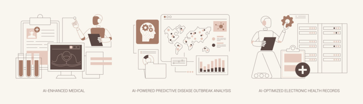 AI in Healthcare abstract concept vector illustrations.