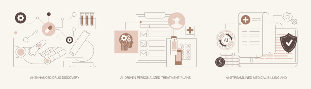 Artificial Intelligence in Healthcare abstract concept vector illustrations.