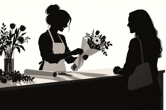 Florist arranging flowers for a customer