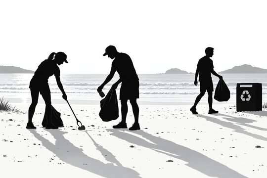 Volunteers cleaning litter from a beach