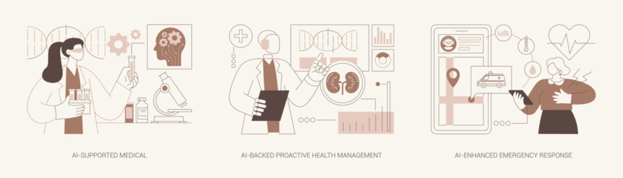 AI in Health Management abstract concept vector illustrations.