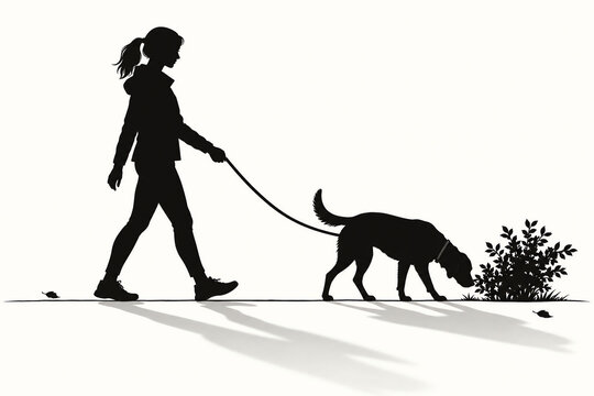 Person walking a dog along a park path